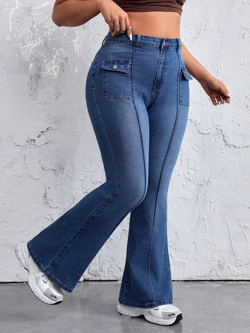 Women's Plus Size Flare Jeans With Flip Cover Pockets