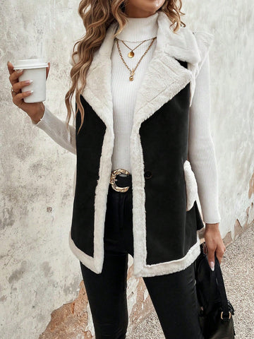Synthetic Wool Lined Collar Vest Jacket