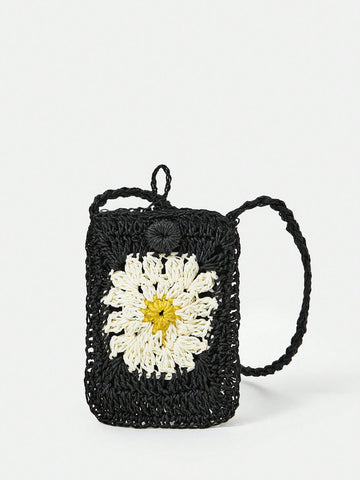 Women's Crochet Color Block Flower Crossbody Bag Mini Bag, For Summer, Beach, Vacation, Festival