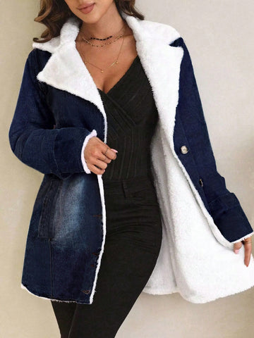 Women's Fleece Buttoned Denim Jacket