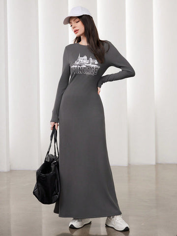 Women'S Castle & Letter Printed Dress