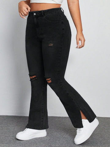 Plus Size Ripped Flare Jeans