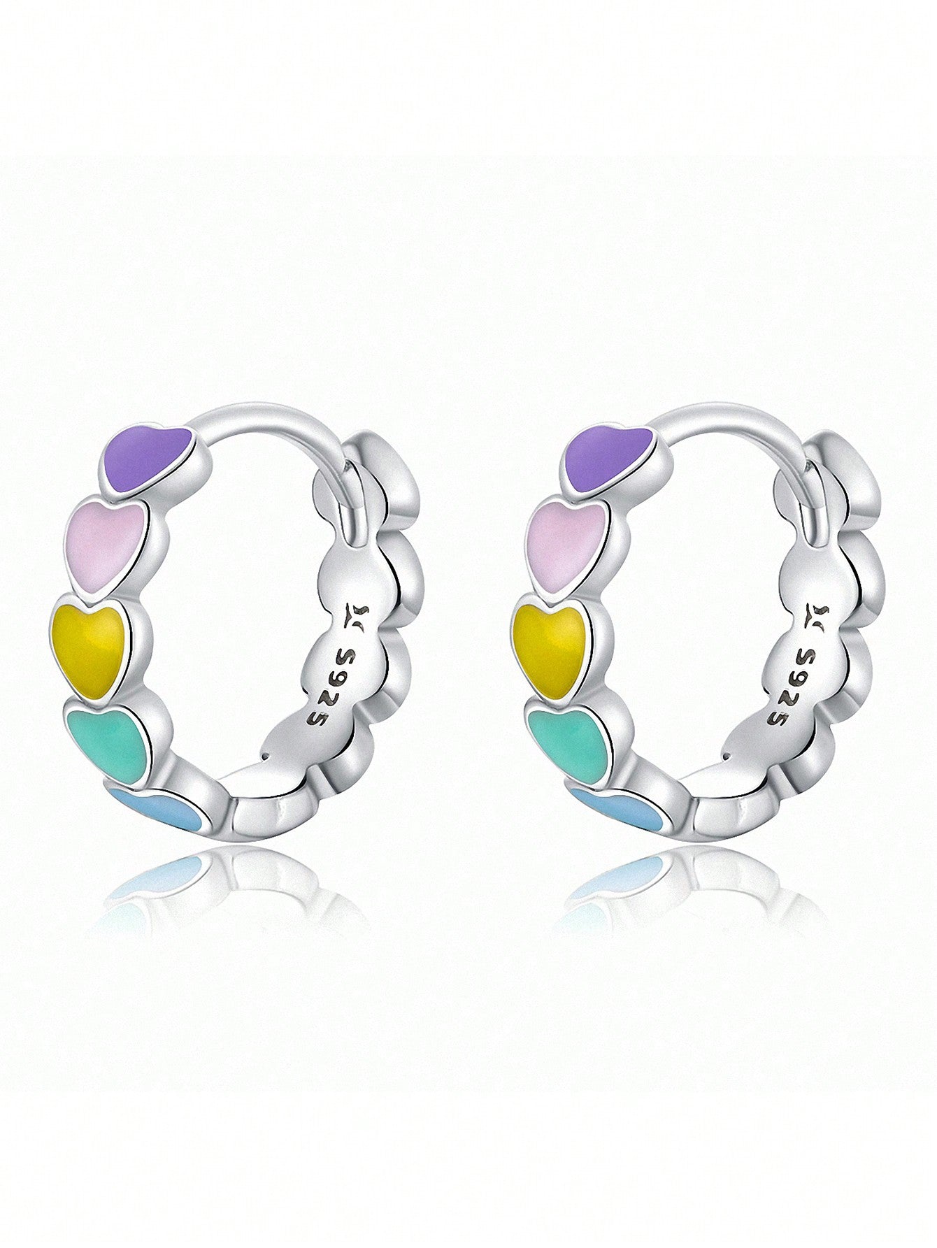 1pair 10MM Multi Color Heart Hoop Earrings For Women S925 Sterling Silver Daily Wear Fine Jewelry Gifts For Girls Holiday