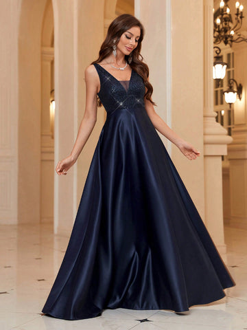Sequin Detail Bridesmaid Dress Ball Gowns Woman Formal
