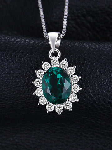 1pc Elegant and Gorgeous 925 Sterling Silver Classic Design Exquisite Multi-faceted Oval Cut Simulated Green Emerald Silver Pendant Necklace For Women For Prom Party Banquet For Daily Decoration Fine Jewelry
