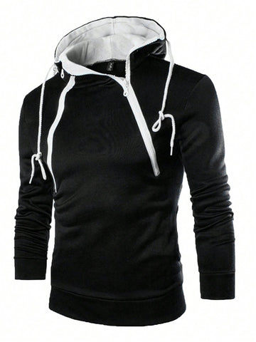 Men's Zip Front Drawstring Sports Hooded Sweatshirt