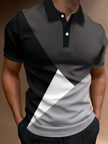 Men's Color Block Short Sleeve Polo Shirt