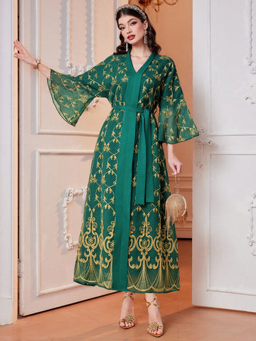 Women'S Belted Arab Dress With Flare Sleeves