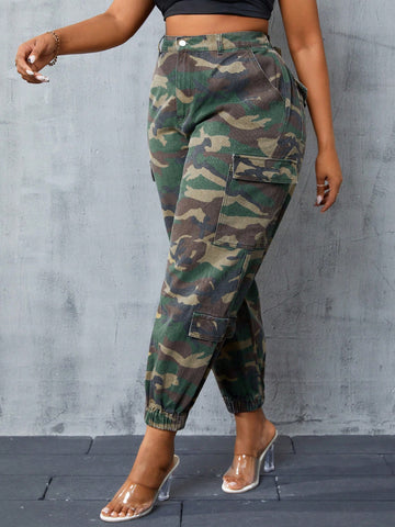 Plus Size Women's Cargo Camouflage Jeans