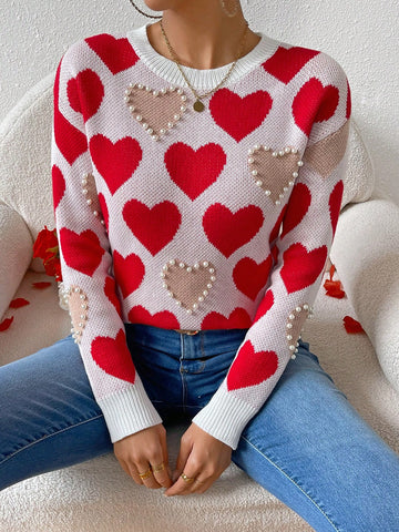 Pearl Embellished Heart Sweater