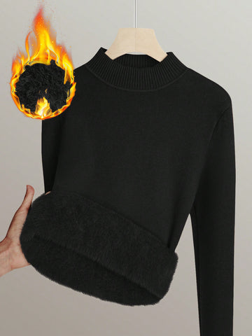 Women's Stand Collar Fleece Lined Sweater