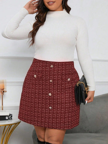 Women'S Plus Size Plaid Single Breasted Skirt