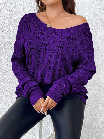 Plus Size Women's V-Neck Sweater, Front And Back