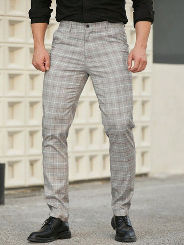 Men'S Plaid Suit Pants With Slanted Pockets