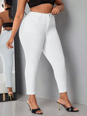 Plus Size Casual Solid Skinny Jeans