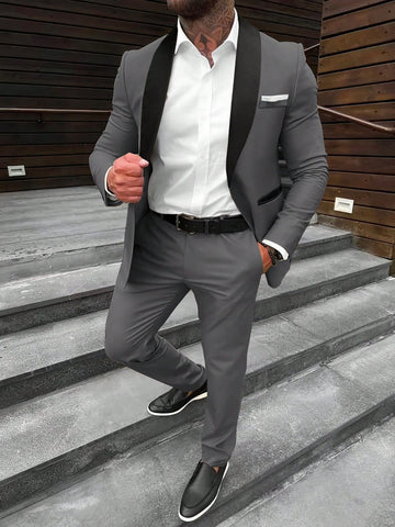 Men's Contrast Color Shawl Collar Suit Set