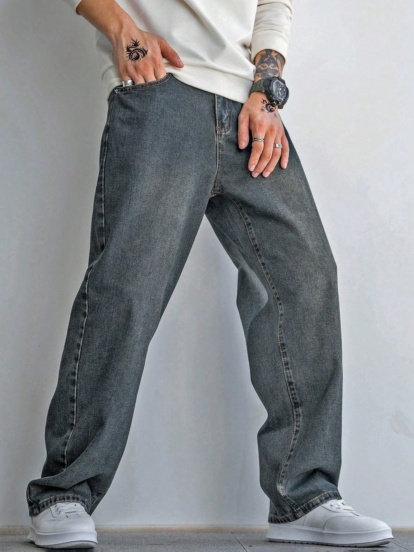 Men's Plus Size Mid-Rise Straight Leg Jeans Baggy Jeans