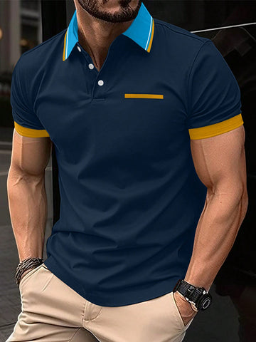 Men'S Color Blocking Short Sleeve Polo Shirt