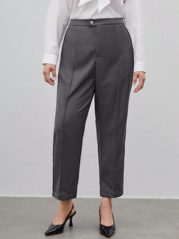Plus Size Women'S Work Solid Color Suit Seam Detail Pants