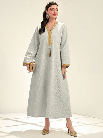 Women's Patchwork Woven Tape & Tassel Arabian Dress