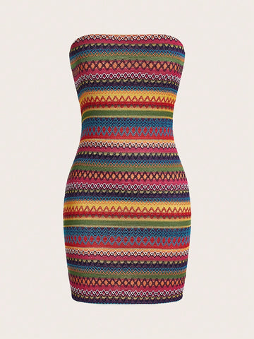 Women's Crocheted Texture Strapless Dress