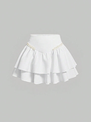 Plus Pearls Beaded Ruffle Hem Skirt