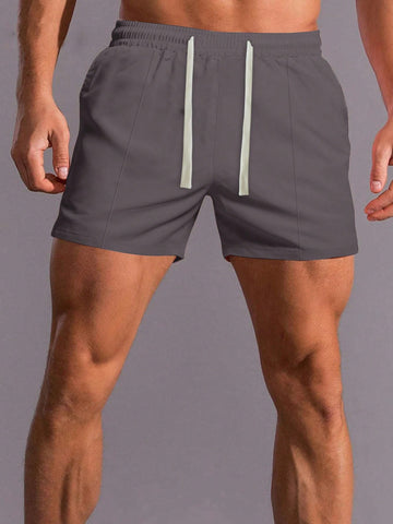 Men's Solid Color Drawstring Waist Shorts