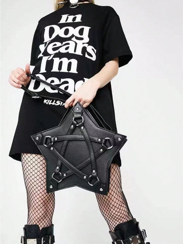 Fashionable Women's Black Star Printed Crossbody Bag