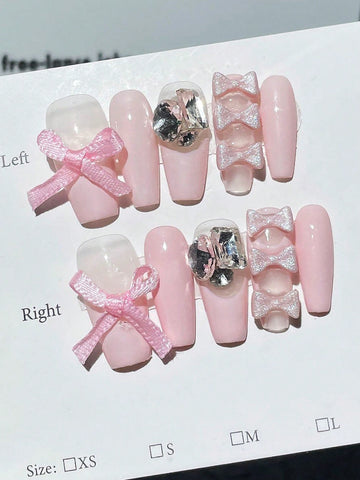 10pcs Cute Pink Bowknot Shaped Nail Art Stickers+1sheet Double-Sided Adhesive Tape
