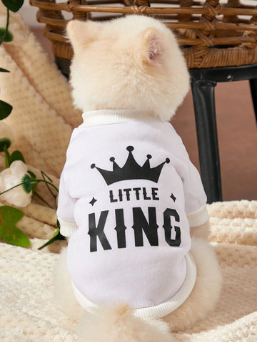 1pc White Pet Hoodie With 'King' Print For Keep Warm, Without Hood