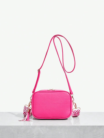 1pc Simple Solid Color Pu Fringed Crossbody Bag With Fashionable & Versatile Design
