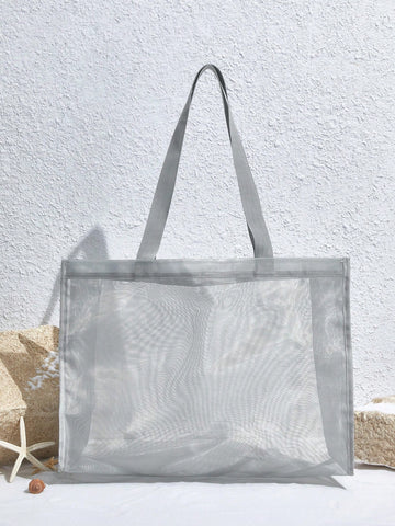 Women's Minimalist Fashion Single-Shoulder Tote Bag, Mesh Beach Bag, Shopping Bag
