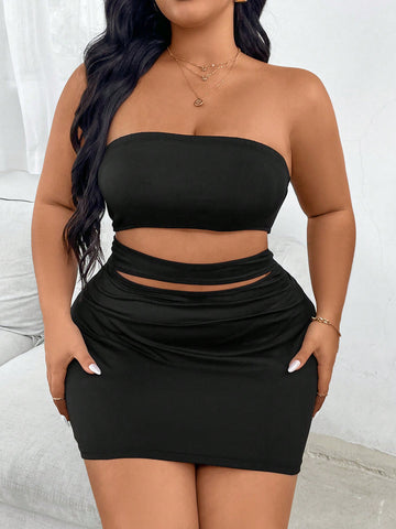Plus Size Hollow Out Strapless Dress
