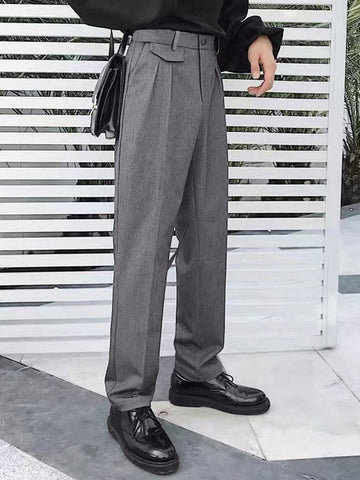 Men'S Plain Color Slanted Pocket Suit Trousers