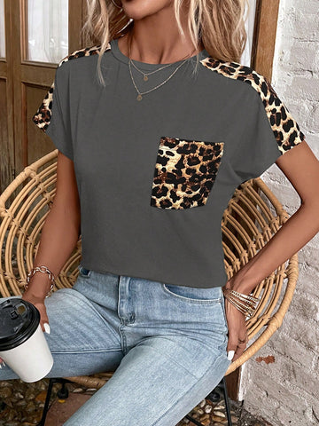 Ladies' Leopard Print Round Neck T-Shirt