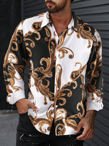 Men'S Baroque Pattern Long Sleeve Shirt