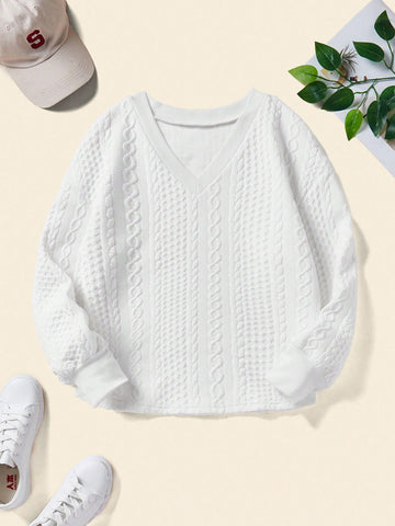 Ladies' Solid Color Textured Casual Sweatshirt