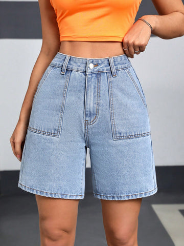 Women'S High Waisted Solid Color Denim Shorts