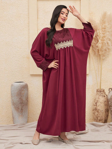 Patchwork Woven Tape Batwing Sleeve Arabic Dress