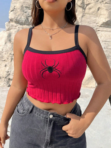 Plus Size Women'S Contrasting Color Spider Embroidered Camisole Top