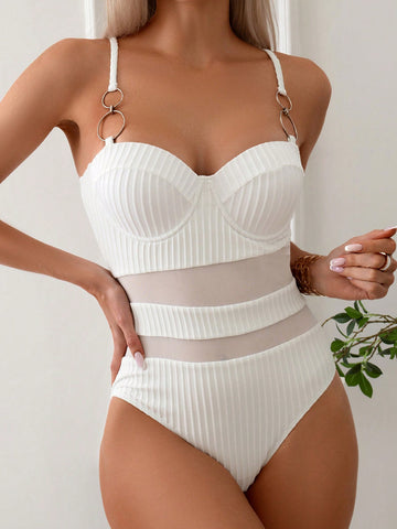 Women'S One Piece Swimsuit With Mesh Patchwork Wedding