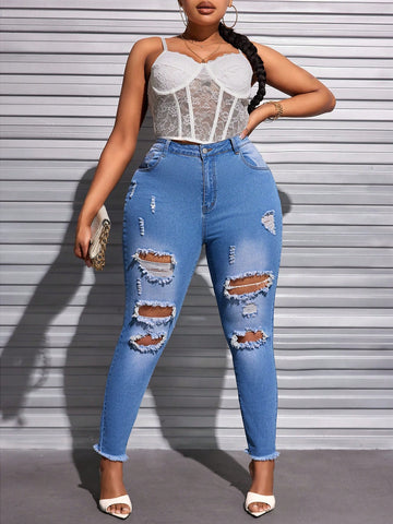 Plus Size Trendy Ripped Skinny Jeans