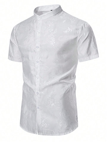 Men'S Short Sleeve Jacquard Button Front Shirt
