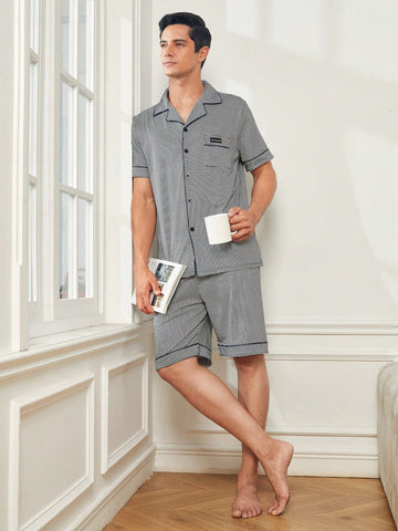 Men's Zigzag Pattern & Letter Print Pajama Set