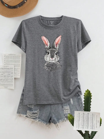 Plus Size Women'S Rabbit Print T-Shirt
