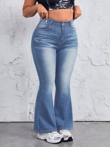 Women'S Plus Size Washed Flare Jeans