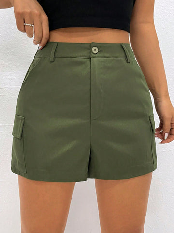 Women's Solid Color Cargo Shorts