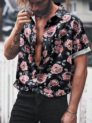 Men's All Over Floral Print Short Sleeve Shirt