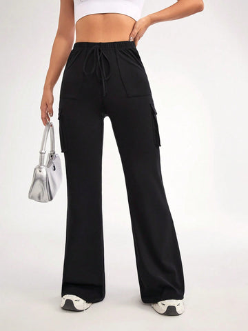 Ladies' Solid Color Cargo Style Sports Pants