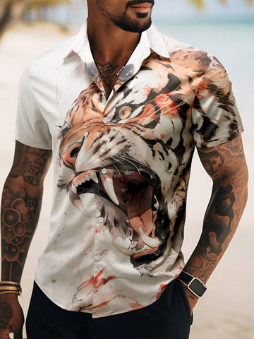 Men's Tiger Printed Short Sleeve Shirt